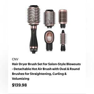 Hair Dryer Black and Rose Gold Hair Styling Brush Set